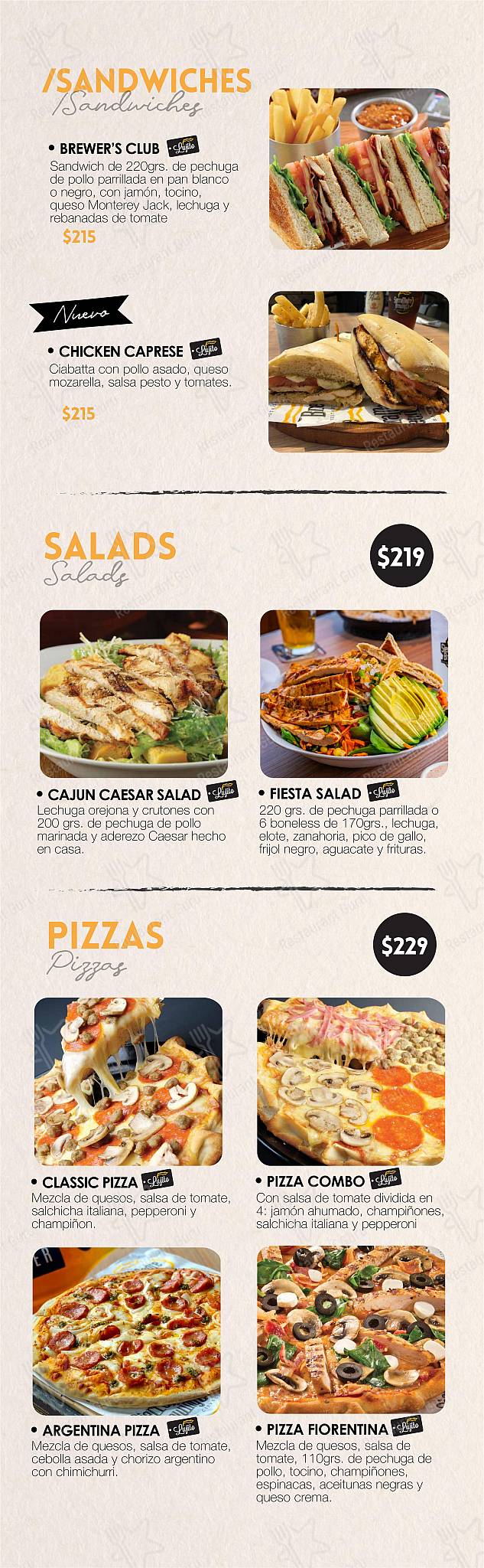 Carta del restaurante Sierra Madre Brewing Co., Guadalupe, Av. Miguel