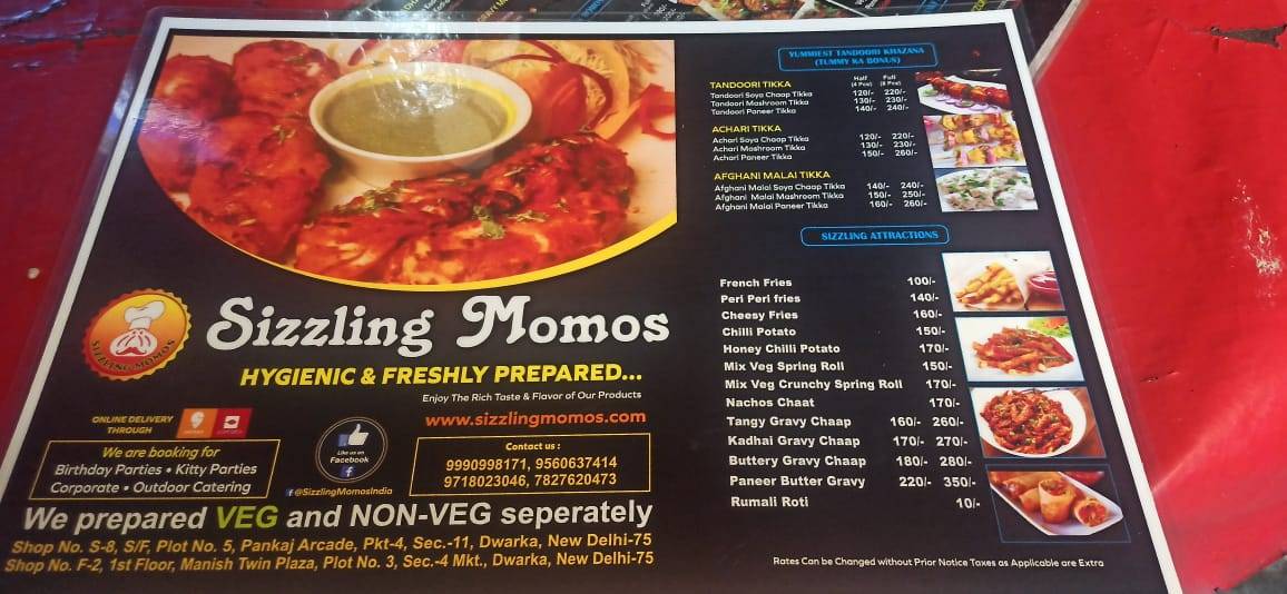 Sizzling Momos menu