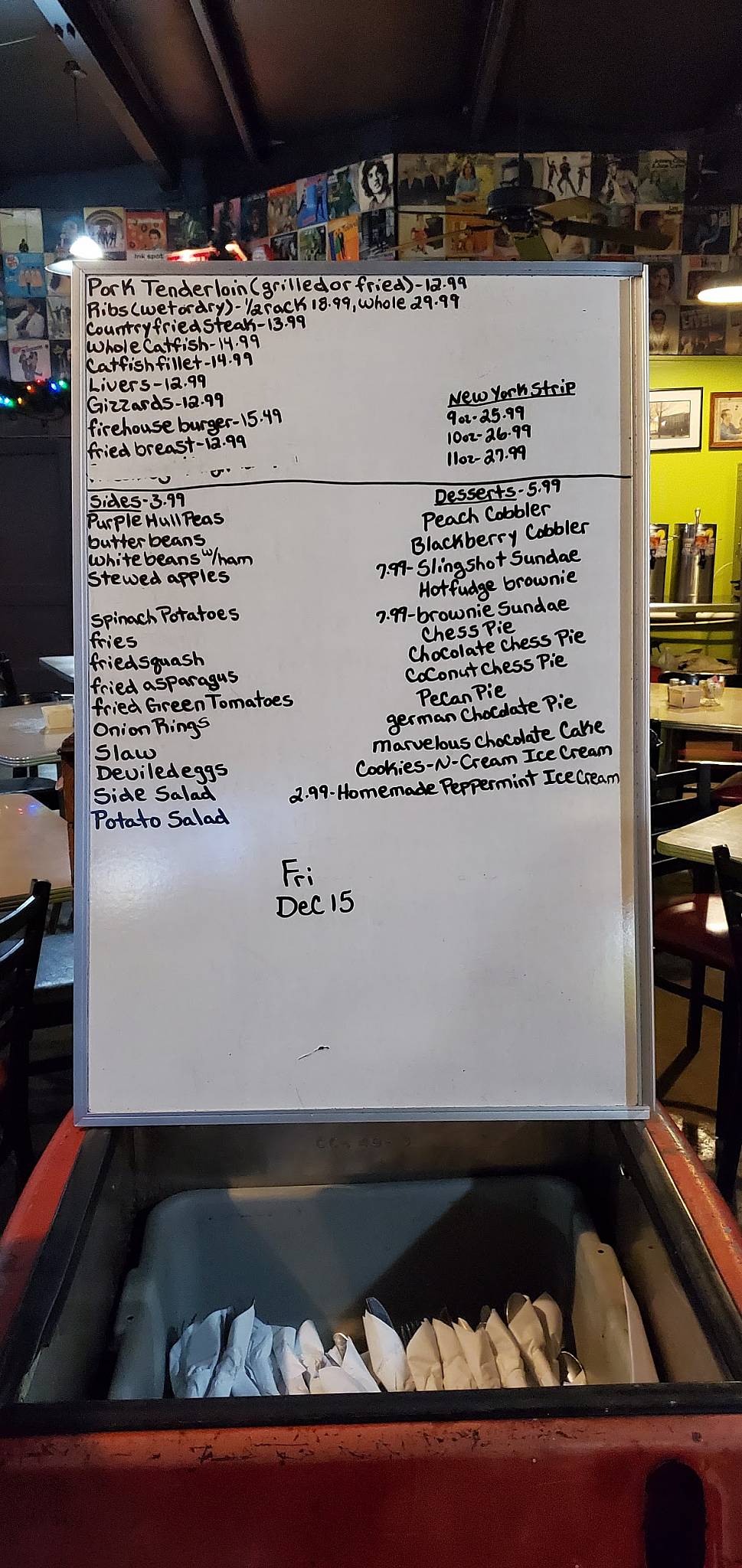 Menu at Sling Shot Charlie's restaurant, Arlington