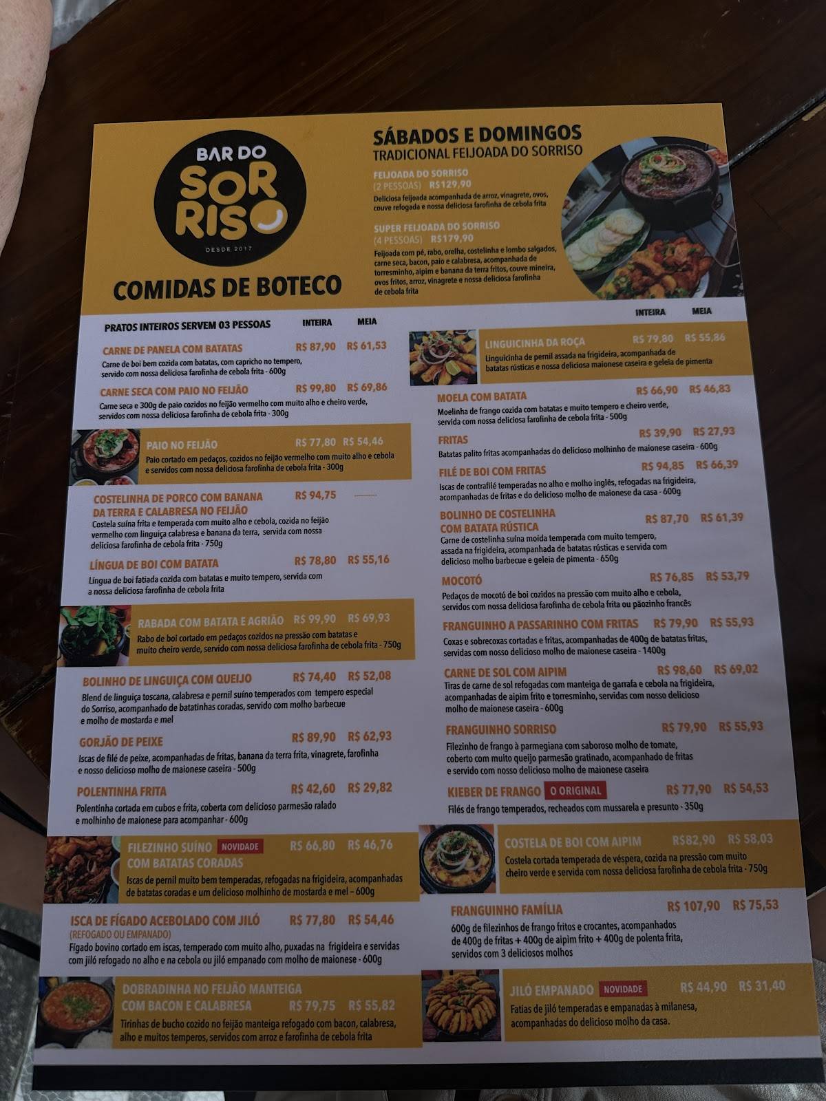 Bar do Sorriso cardápio
