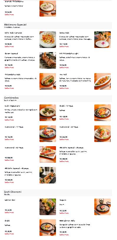 Soho: Sushi, Sashimi, Yakisoba, Happy Hour, Vinhos, Eventos, Delivery, Lago Sul cardápio