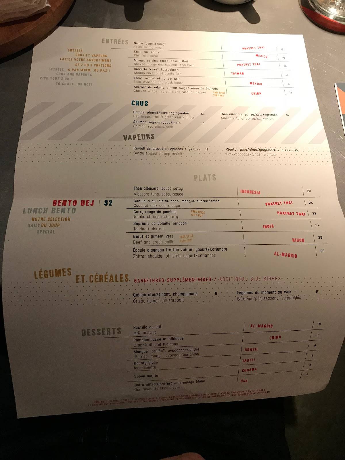 Menu de Spoon