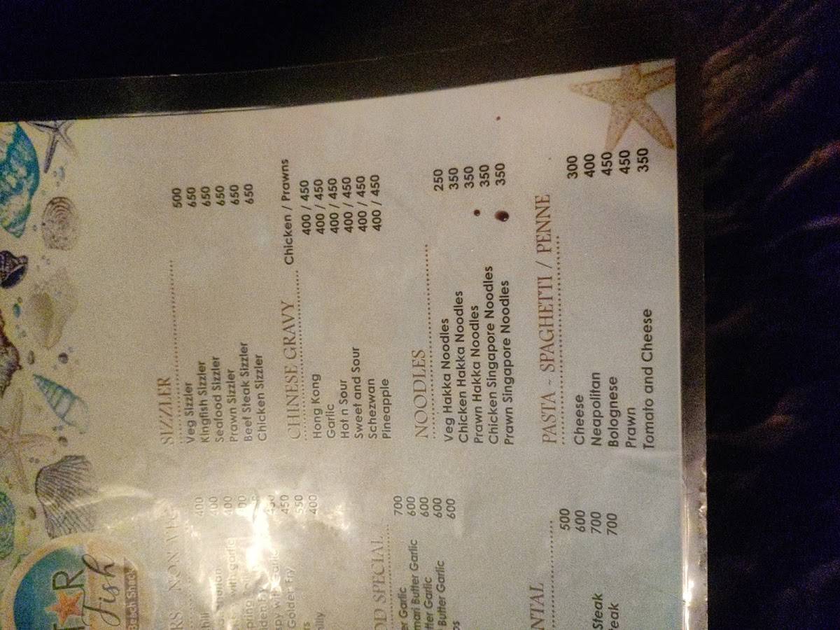 Star fish beach shack menu