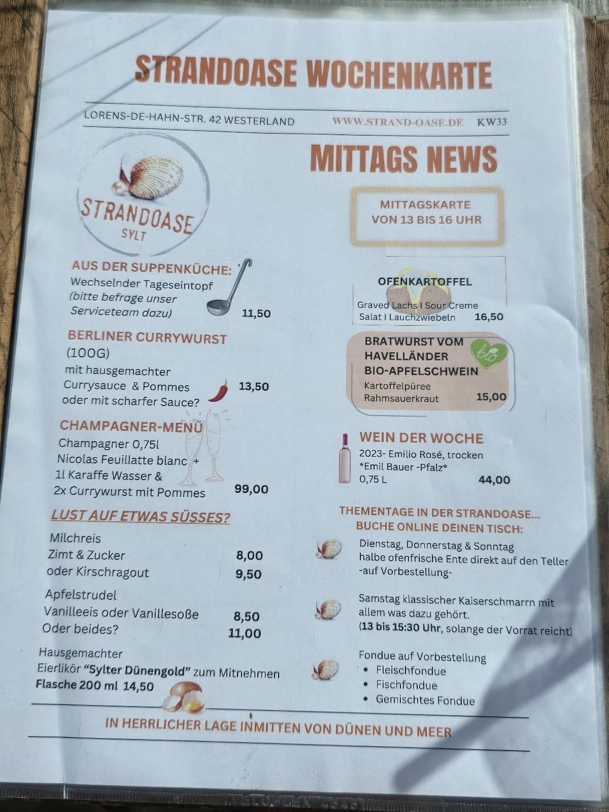 Menu de Strandoase