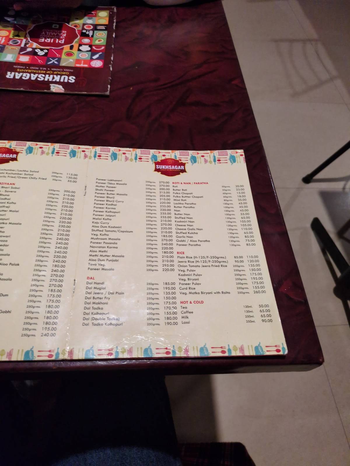 Sukhsagar menu