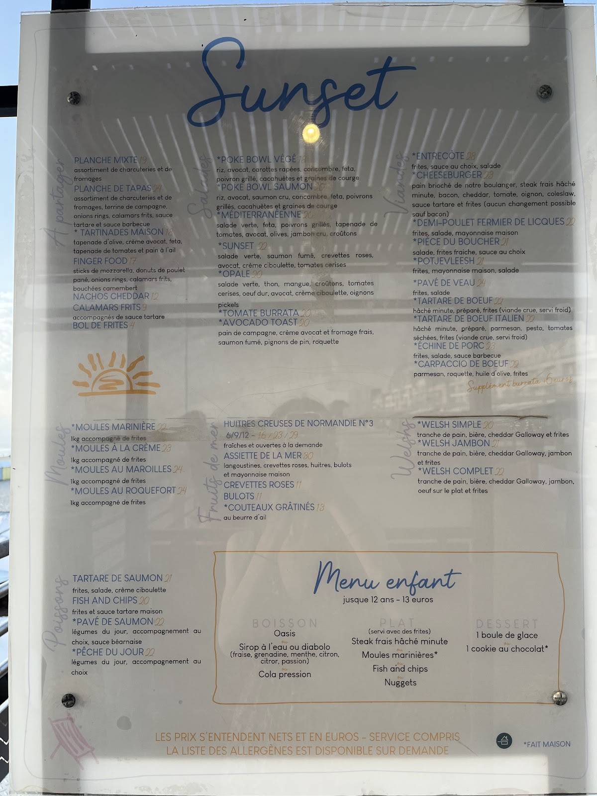 Menu de Sunset