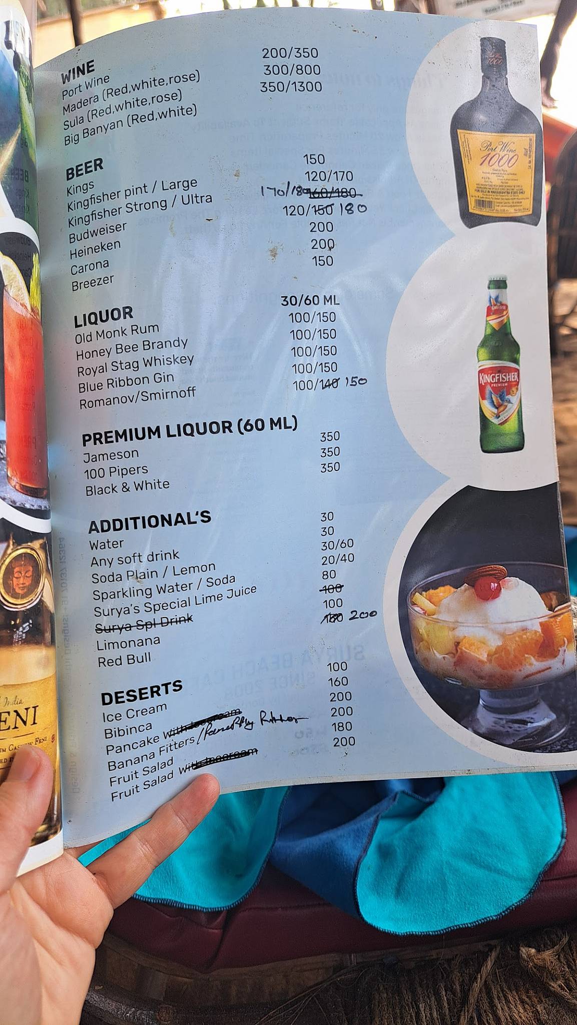 Surya Beach Cafe Galgibagh menu