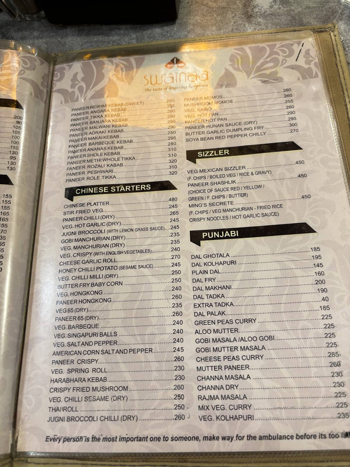 Swarnaa Vegetarian - Warje menu