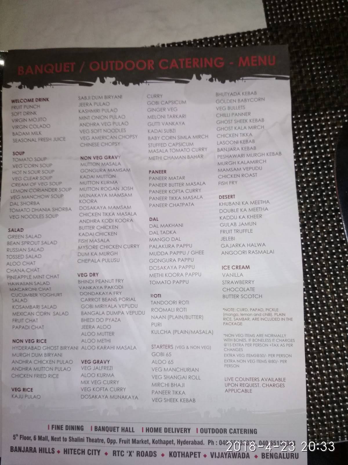 Tabla Kothapet menu