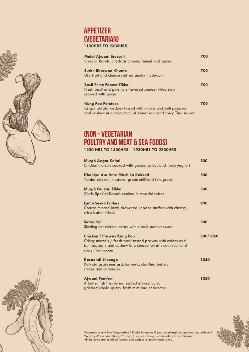 Tamarind Restaurant and Poolside, Colaba menu