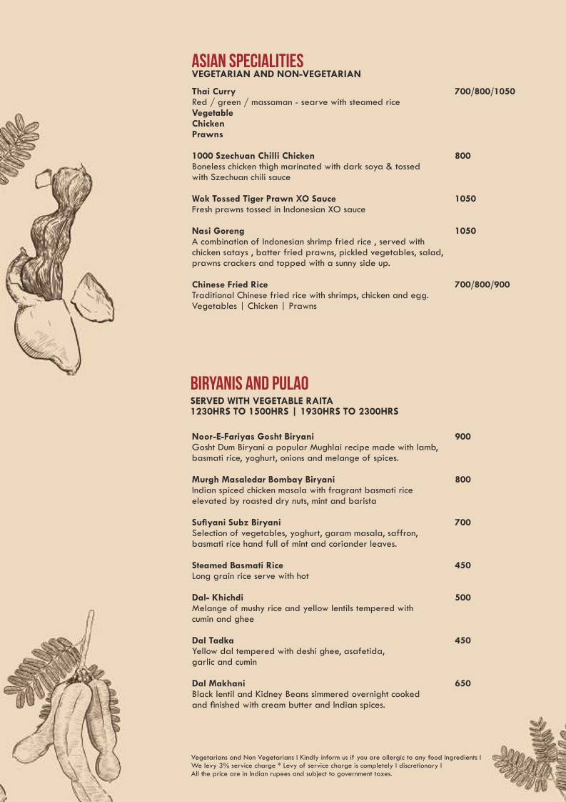Tamarind Restaurant and Poolside, Colaba menu