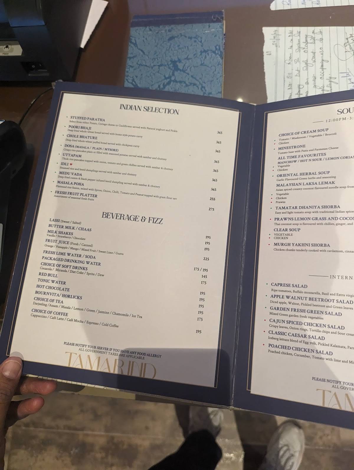 Tamarind Restaurant menu