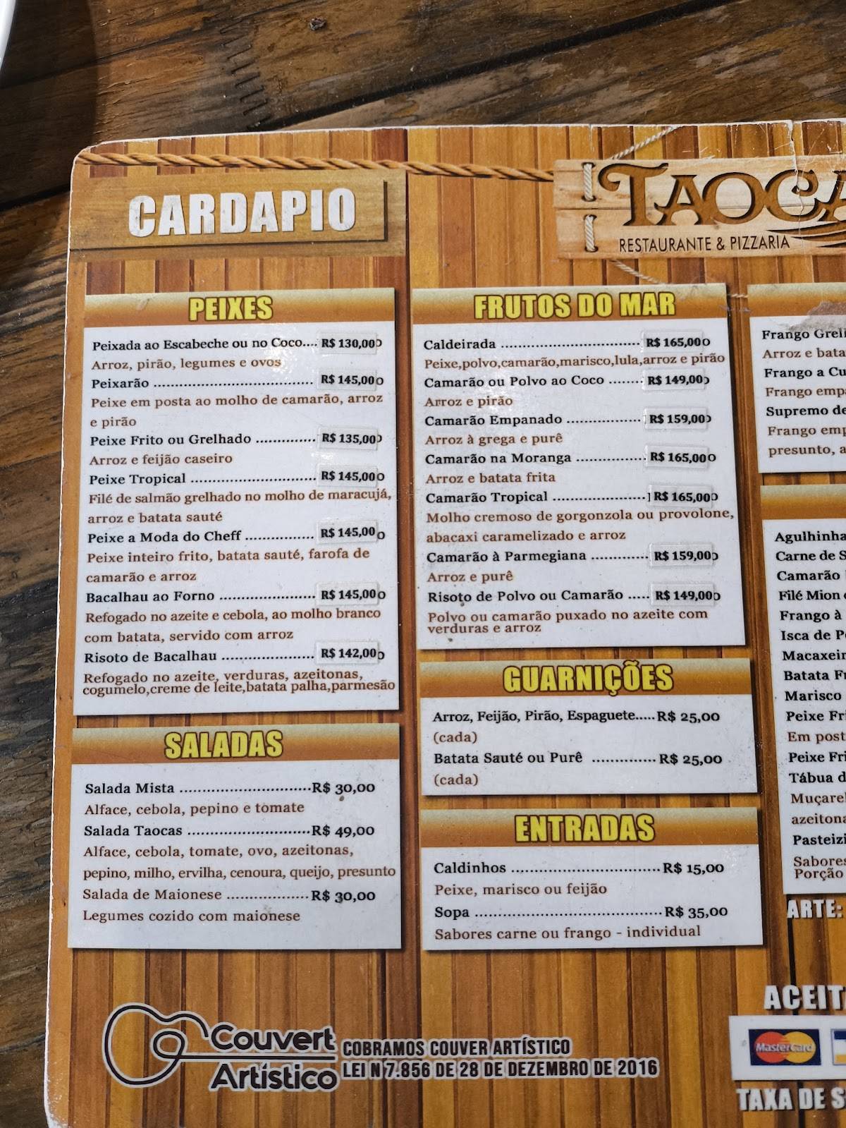 Restaurante Taocas Maragogi cardápio