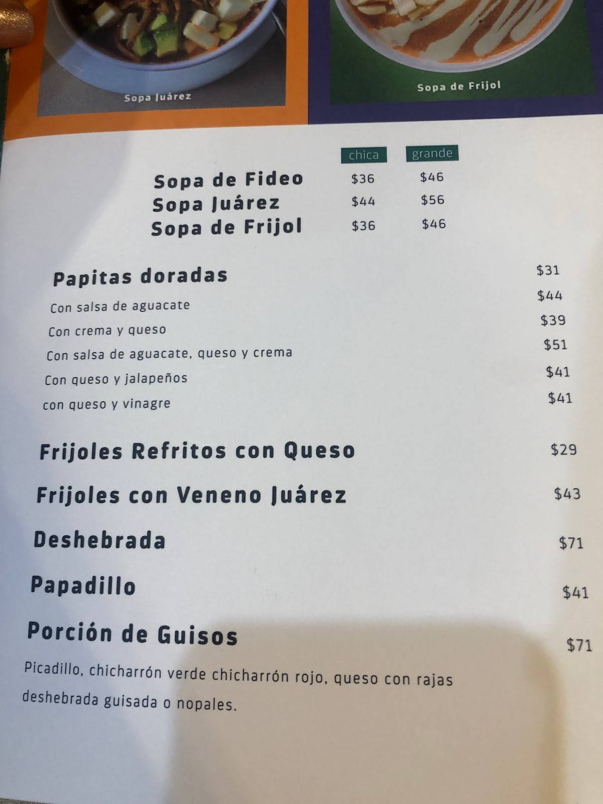 Carta del restaurante Taquería Juárez, Monterrey, Galeana Nte 123