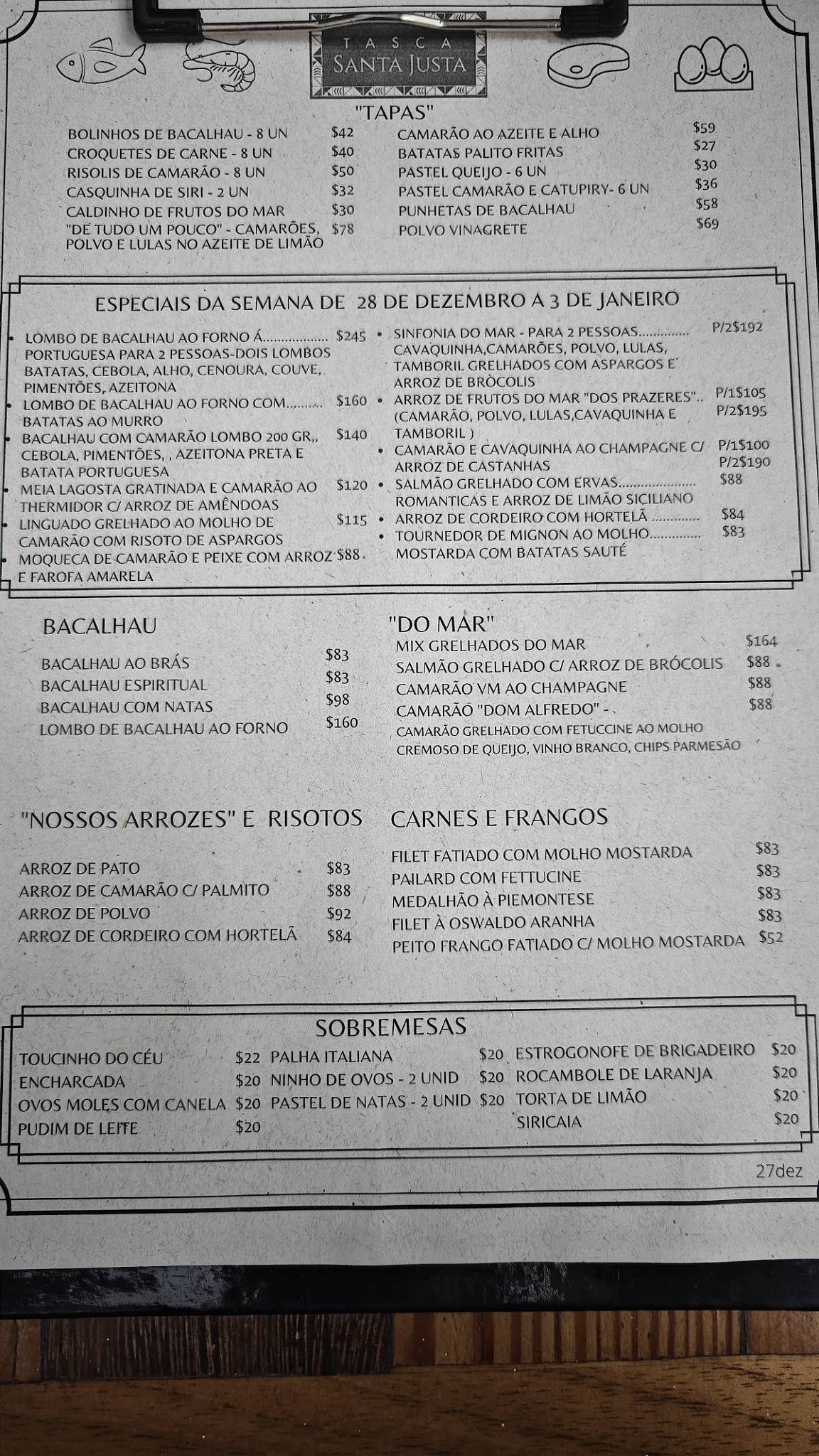 Tasca Santa Justa cardápio