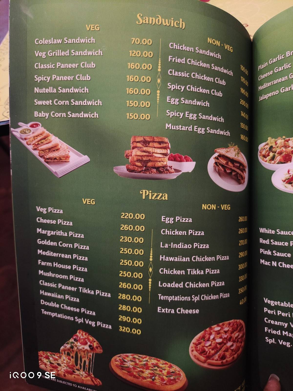 Temptations menu