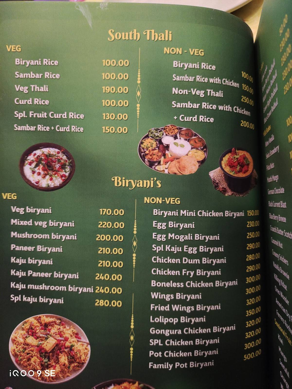 Temptations menu