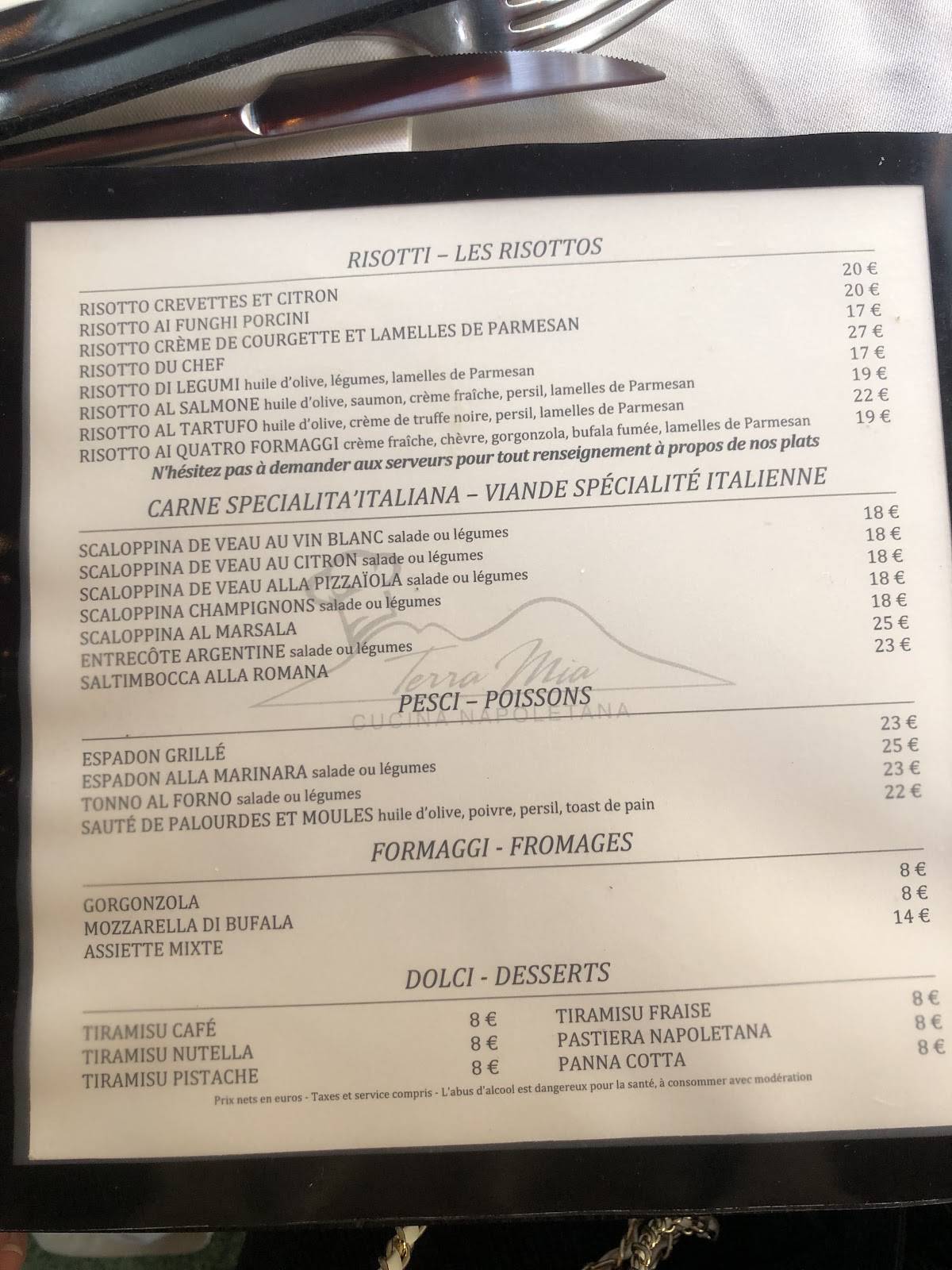 Menu de Terra Mia