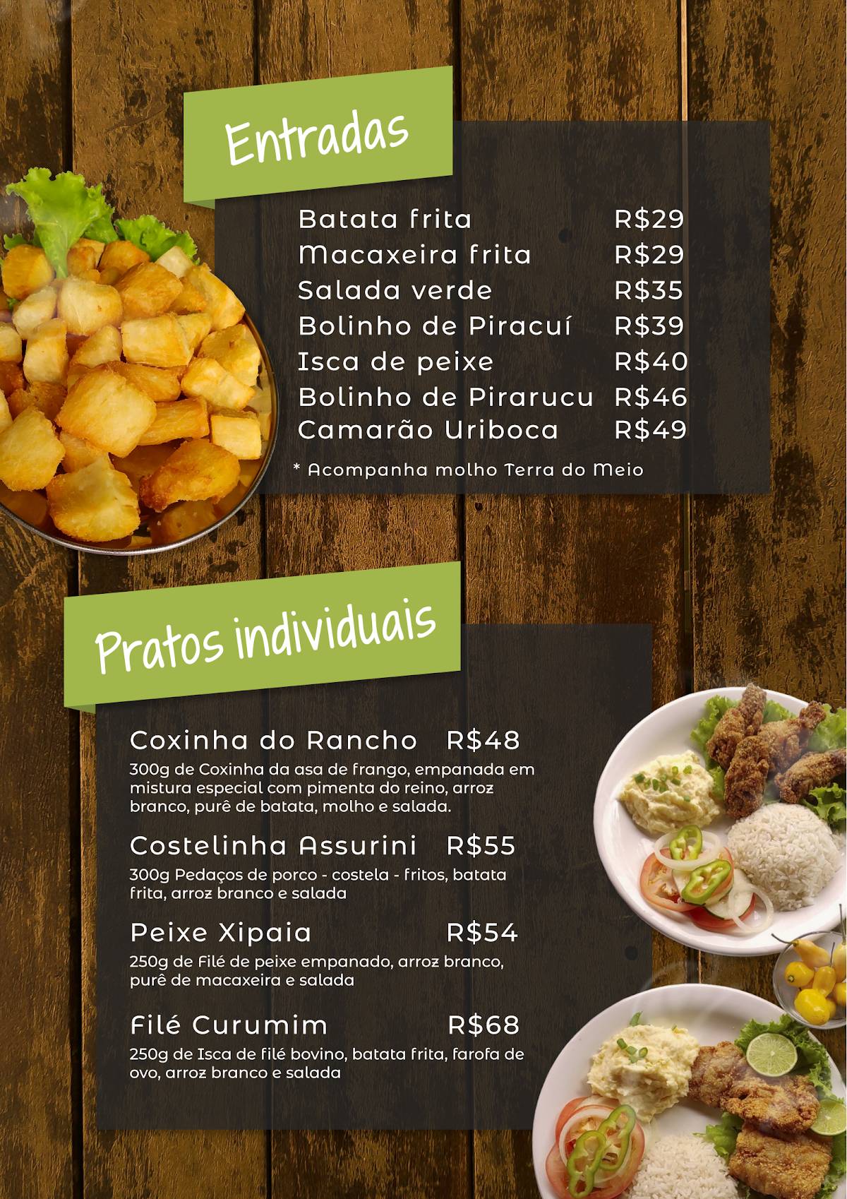 TERRA DO MEIO - Restaurante Rural cardápio