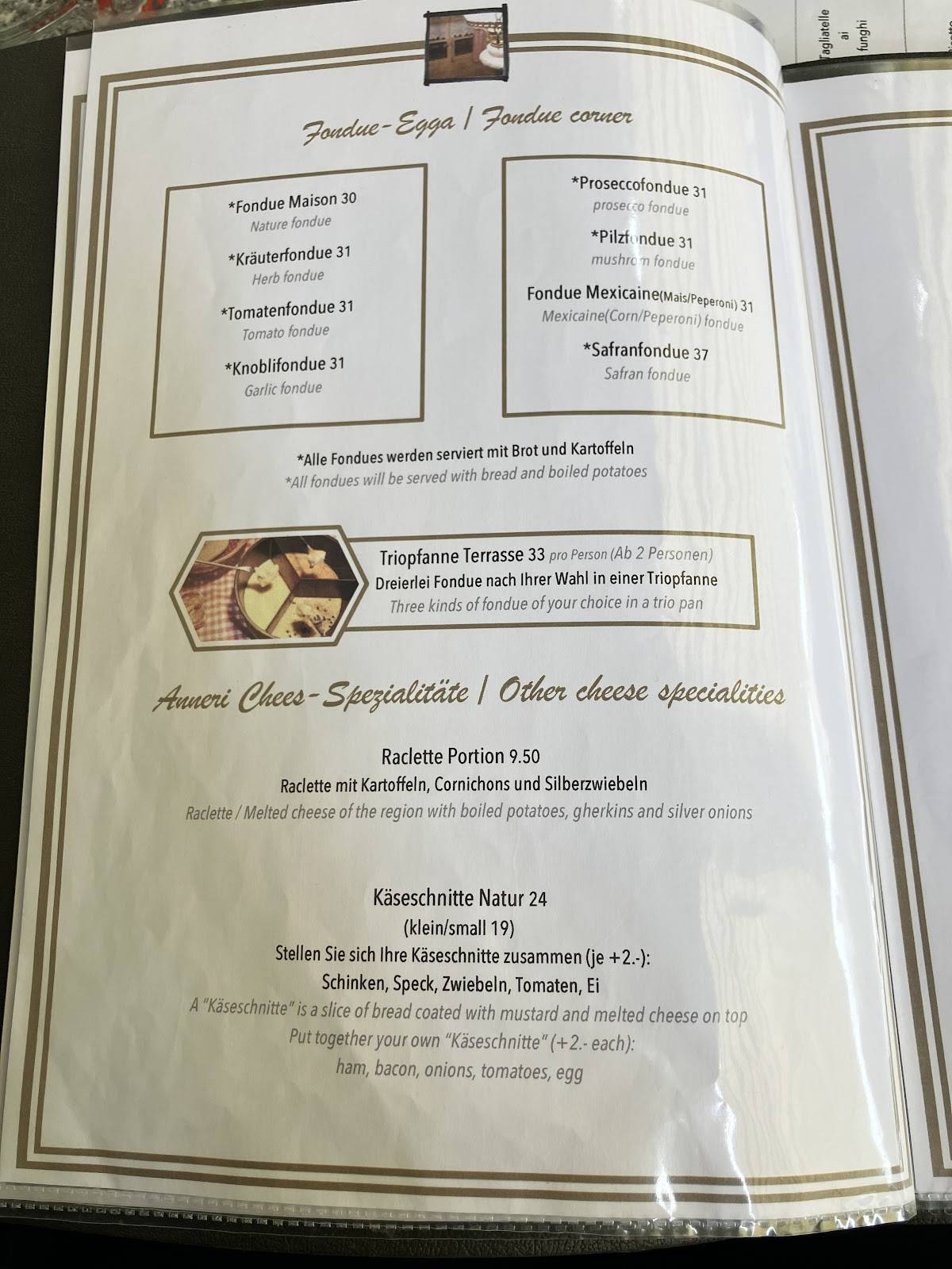 Menu di Restaurant Terrasse 