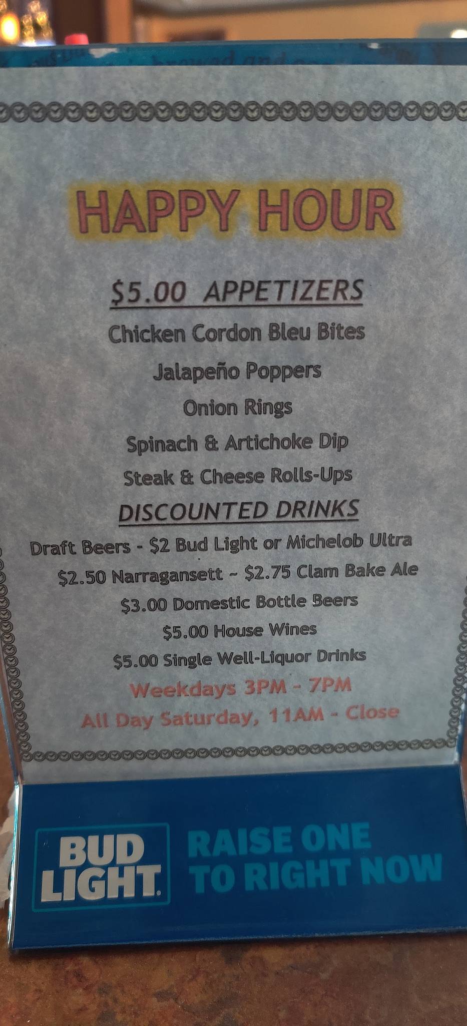 Menu at The Clam Bake restaurant, Fort Myers