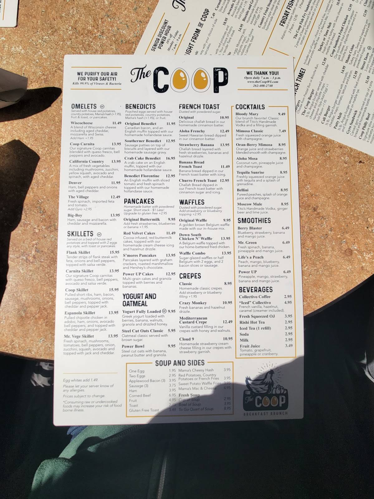 Menu at The Coop restaurant, Waukesha