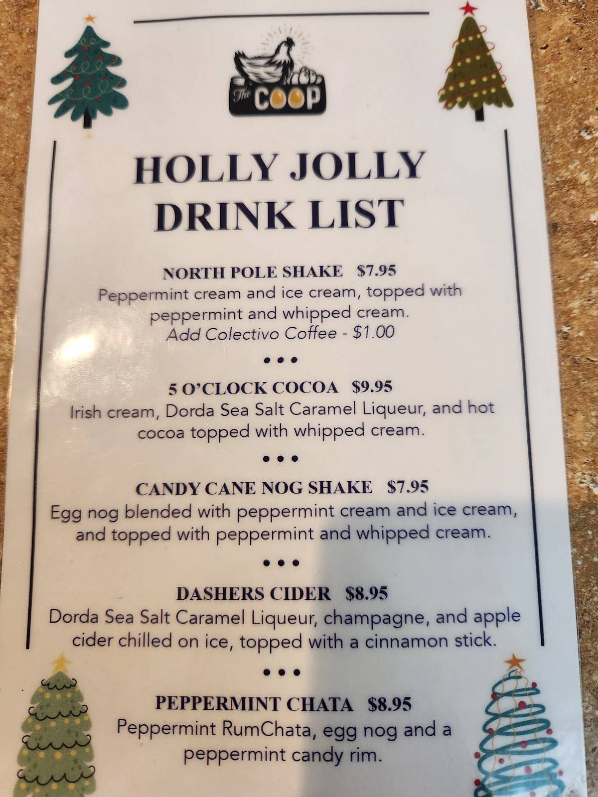 Menu at The Coop restaurant, Waukesha