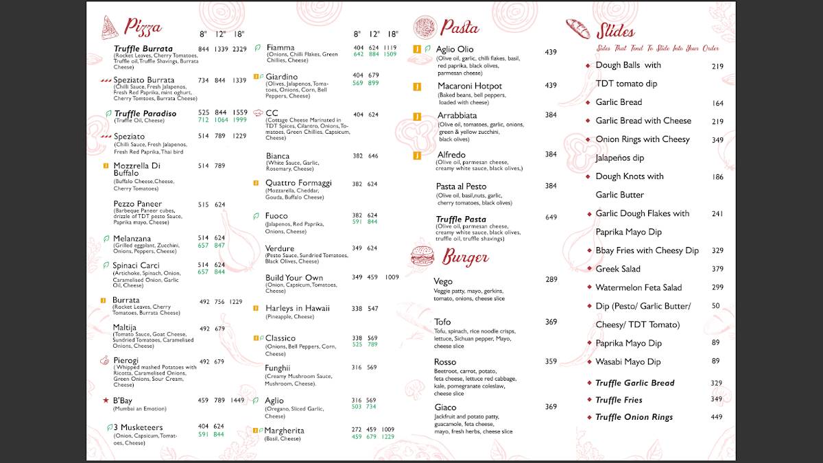 The Dough Therapy menu