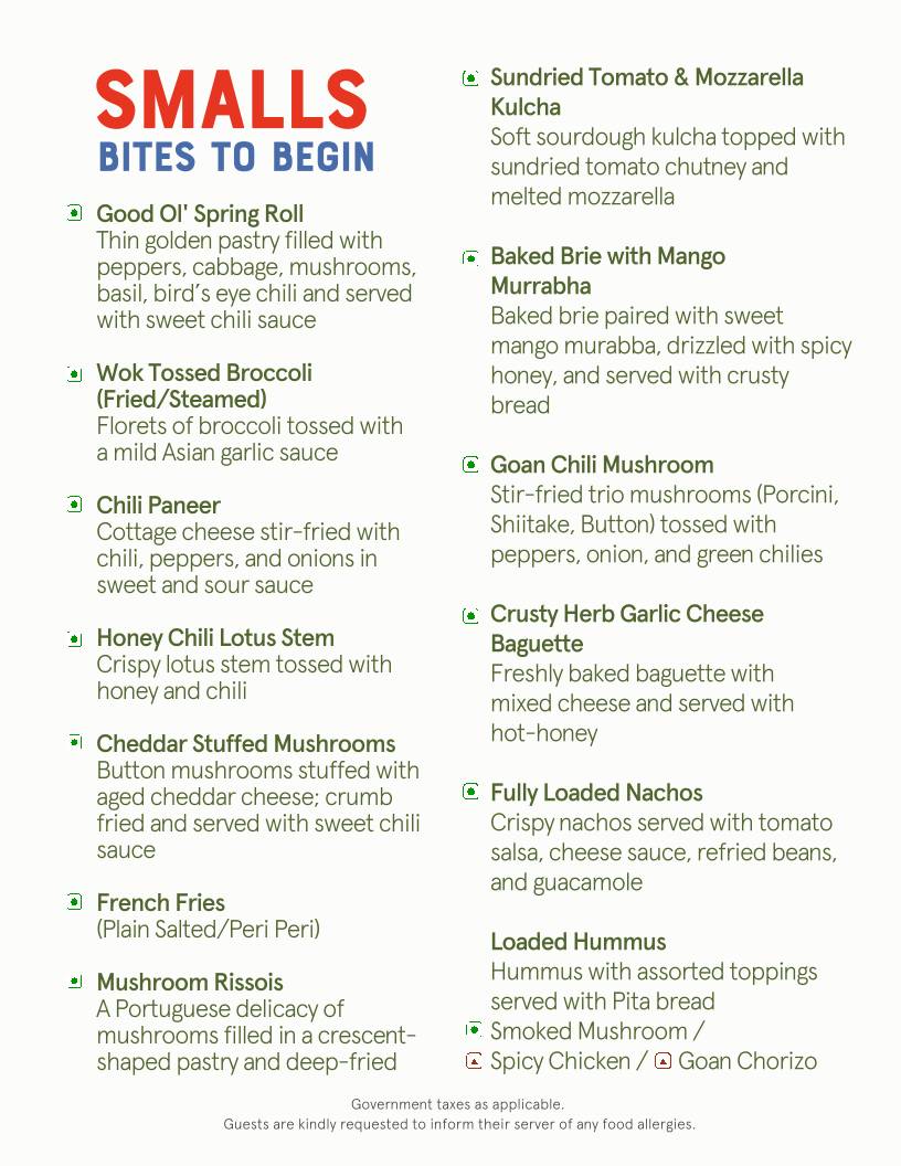 The Fishermans Wharf menu