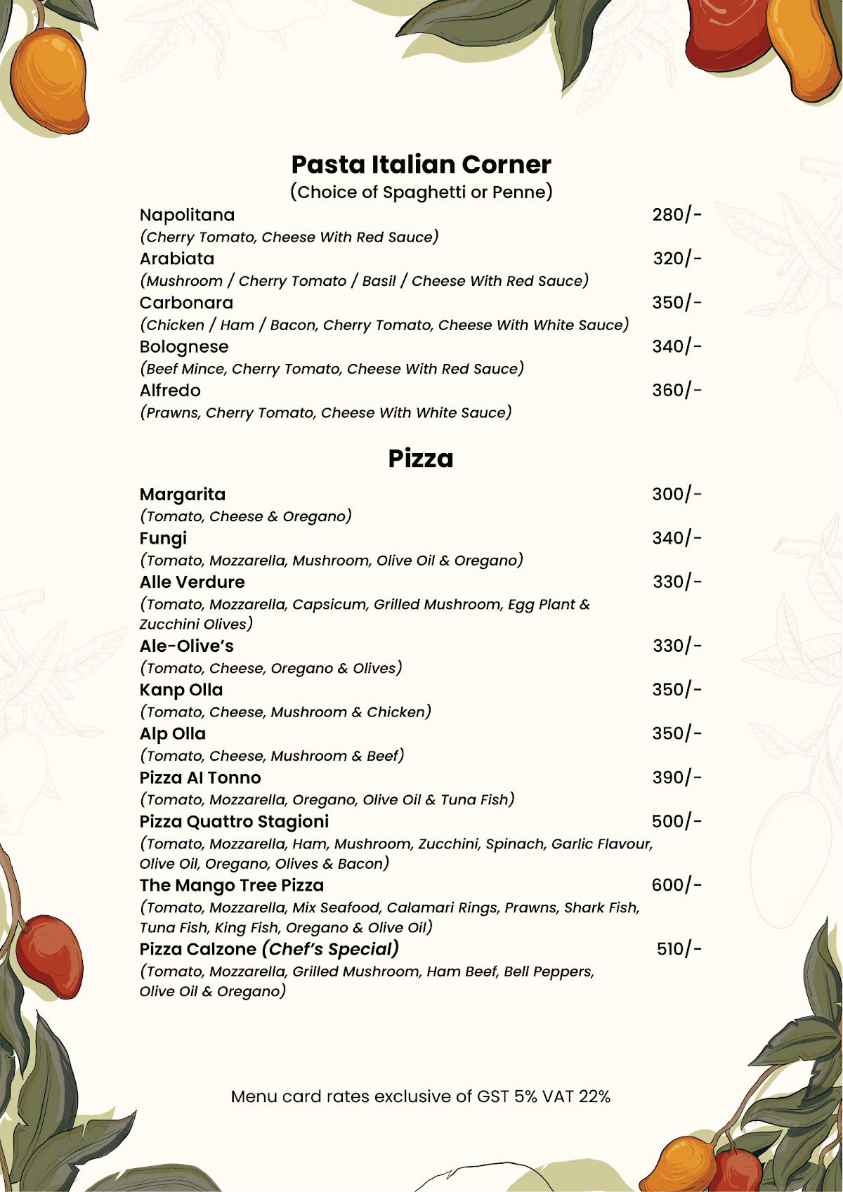 The Great Mango Tree menu