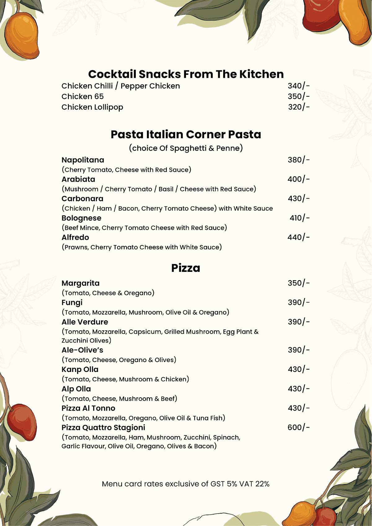 The Great Mango Tree menu