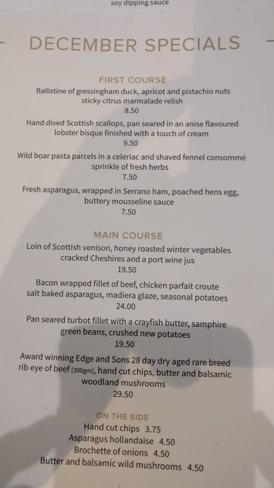 Menu at The Manor restaurant, Greasby