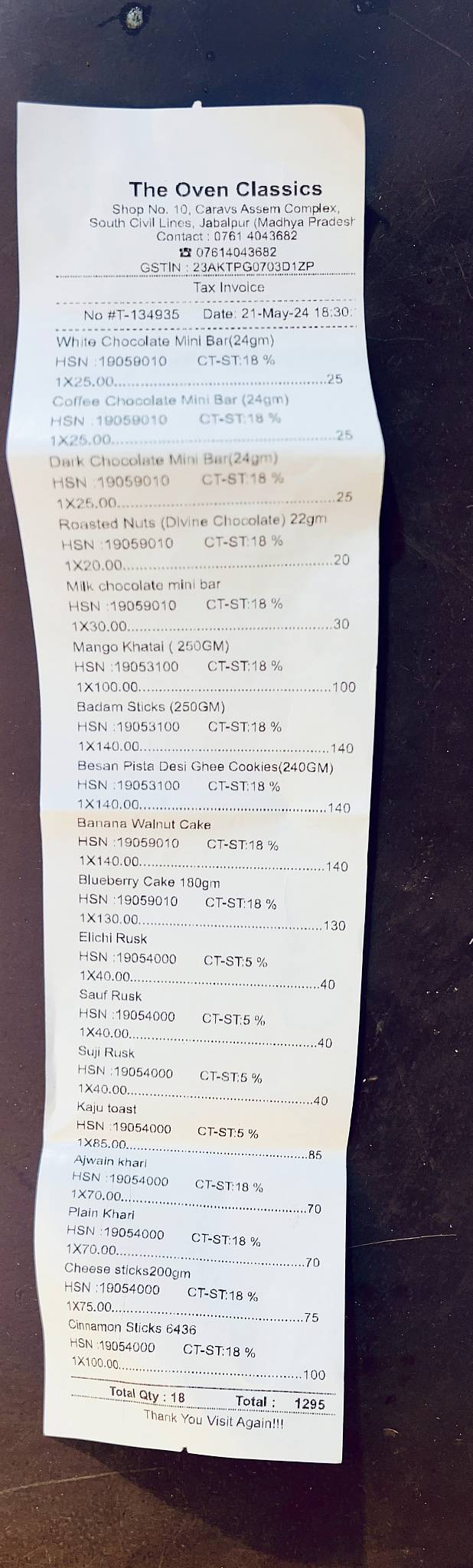 The Oven Classics menu