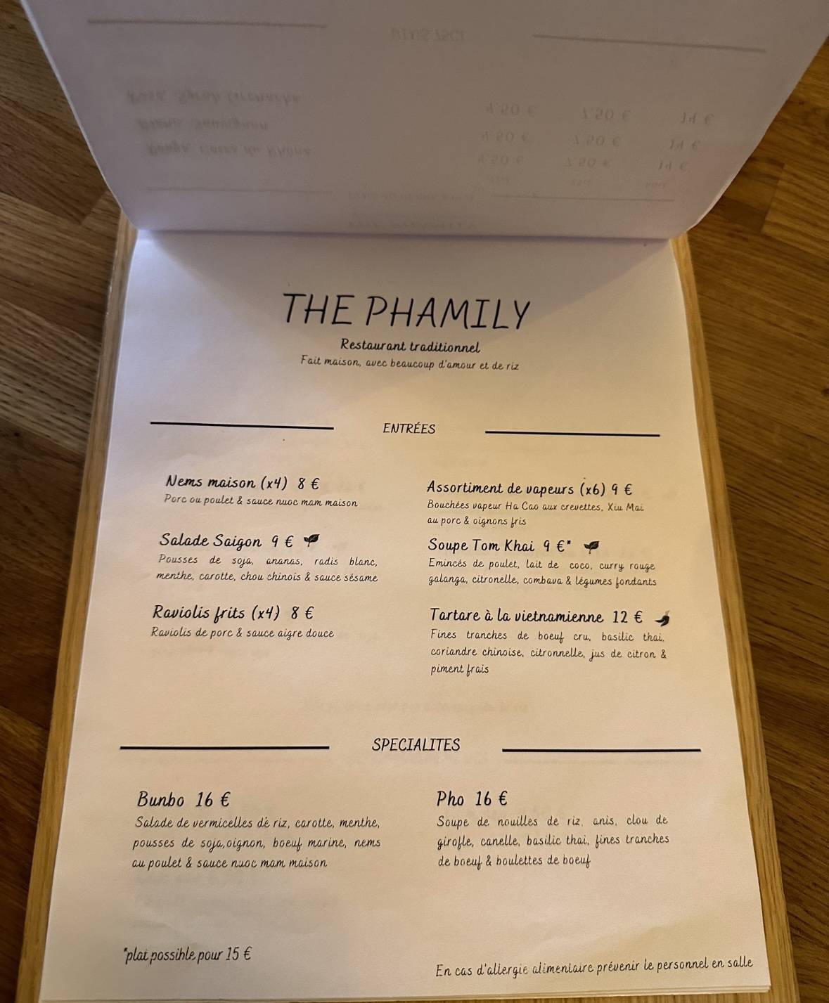 Menu au The Phamily restaurant, Lyon