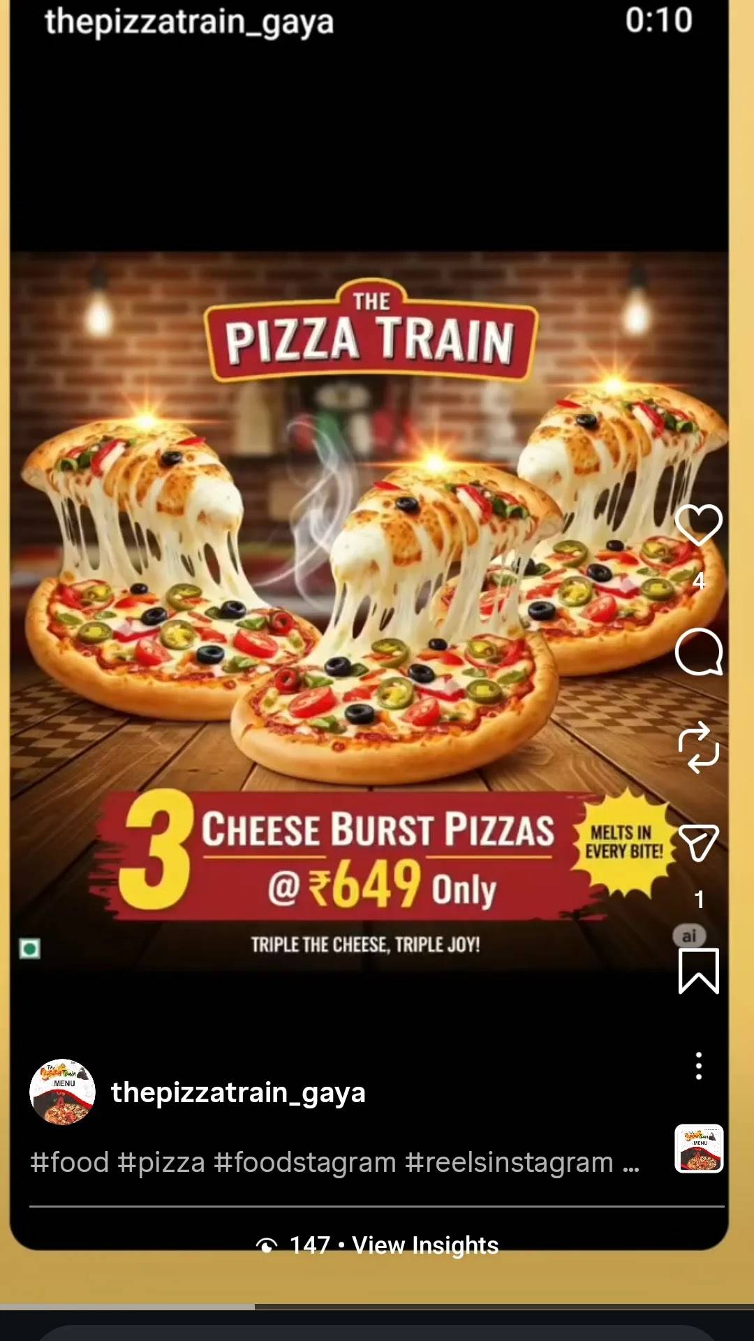 The Pizza Train menu