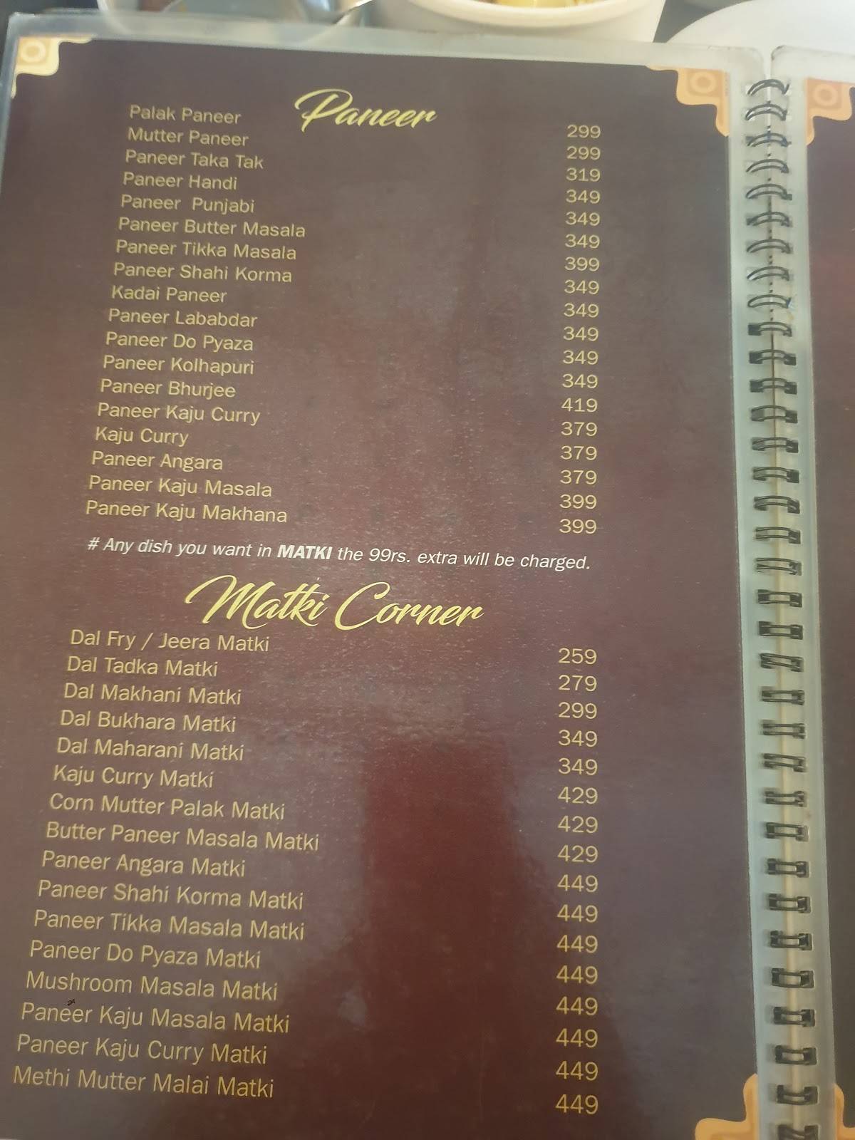 The Waterfall Restaurant Indore menu