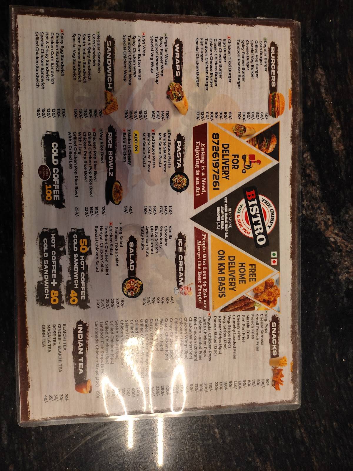 Menu at The crispy Bistro Best restaurant & family restaurant Bhogpur