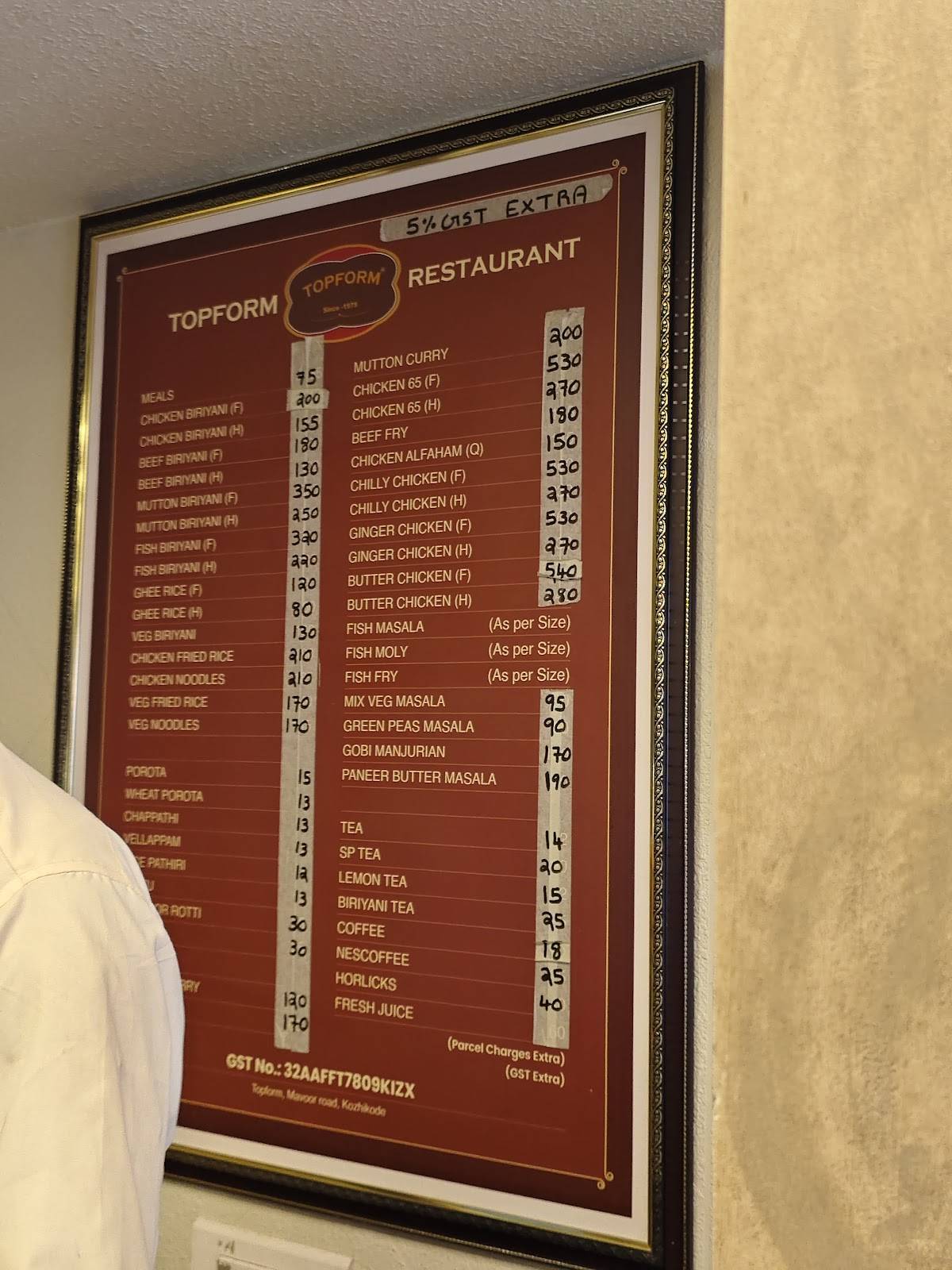 Topform Restaurant Kozhikode menu