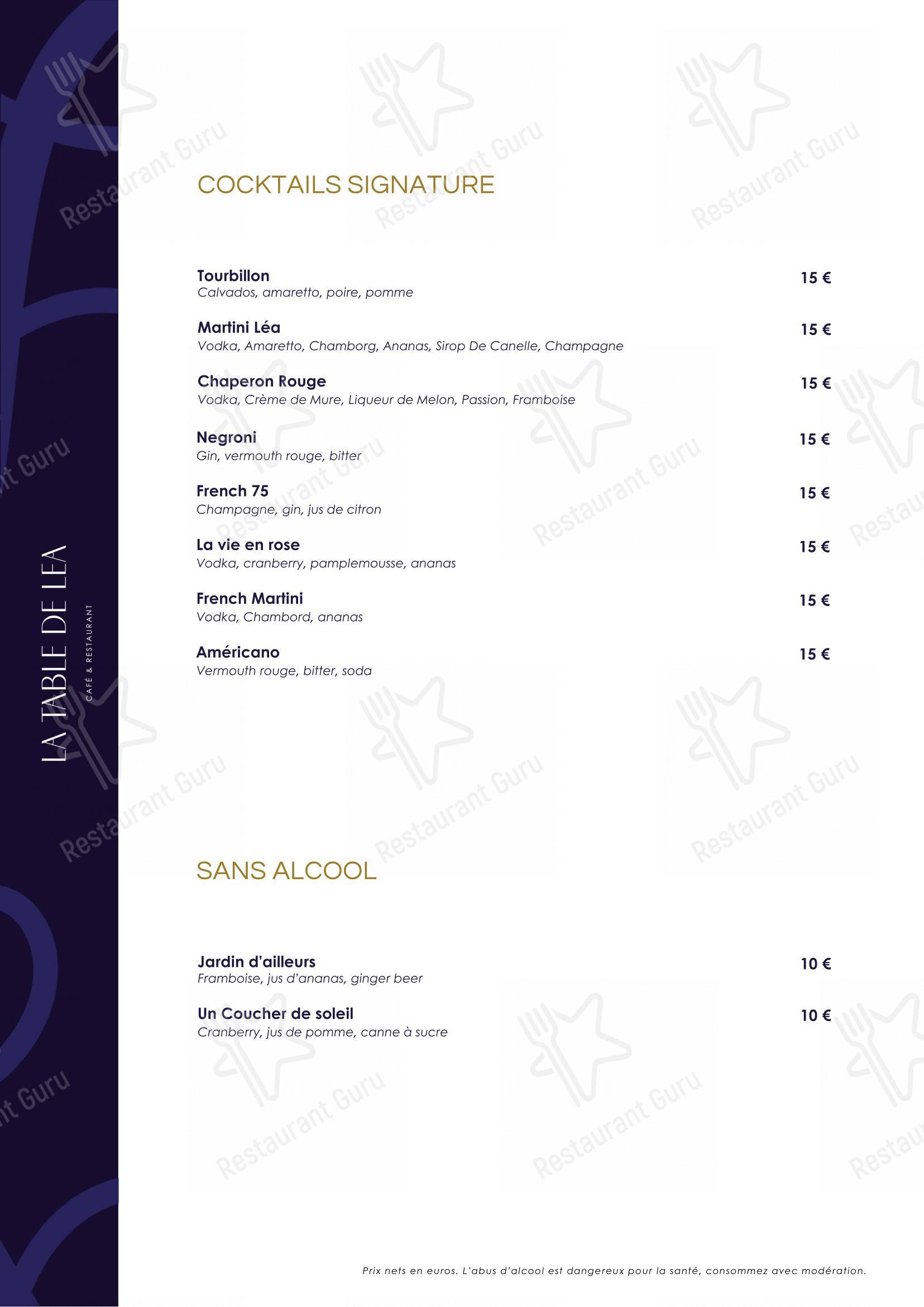 Menu pour La Table De Léa restaurant