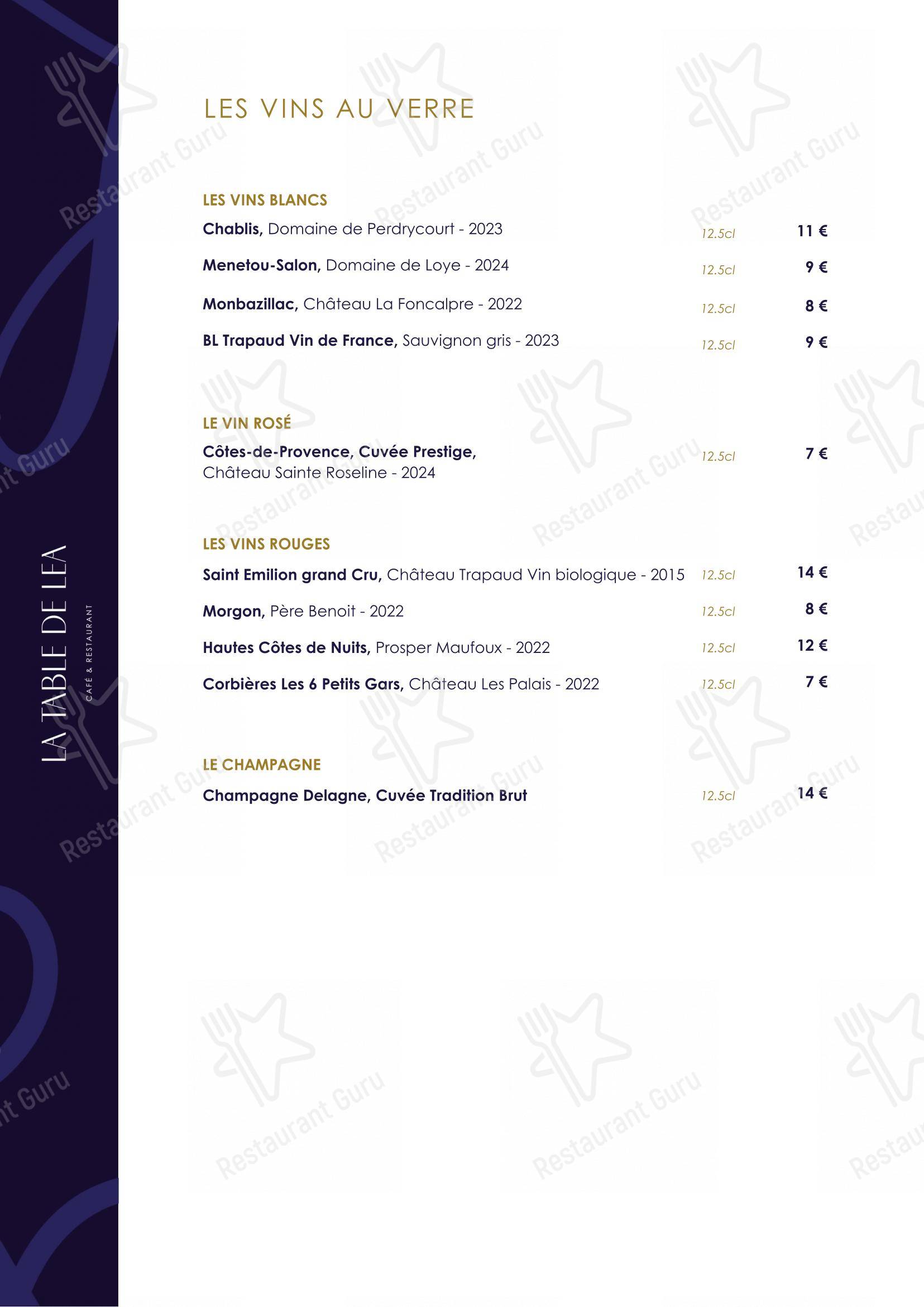 Menu pour La Table De Léa restaurant