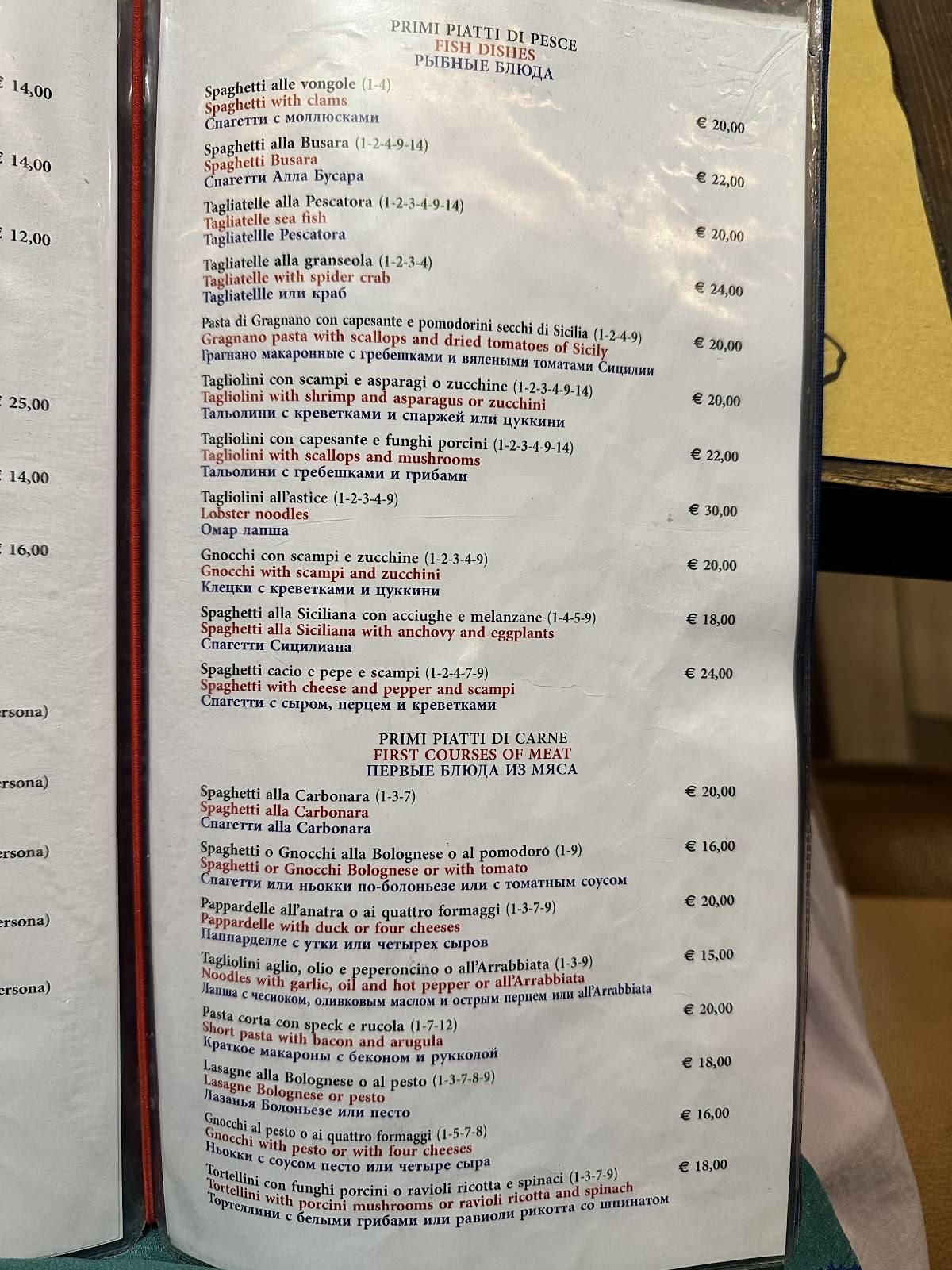 Menu di Trattoria alla Rivetta SAN MARCO 