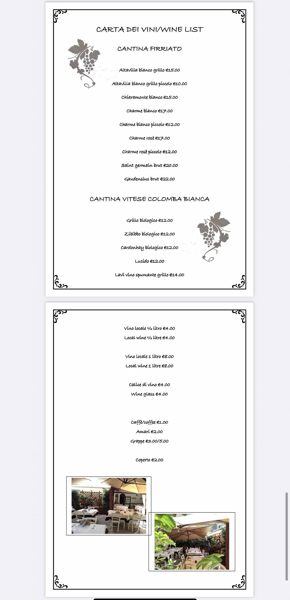 Menu de Trattoria Donna Rosa