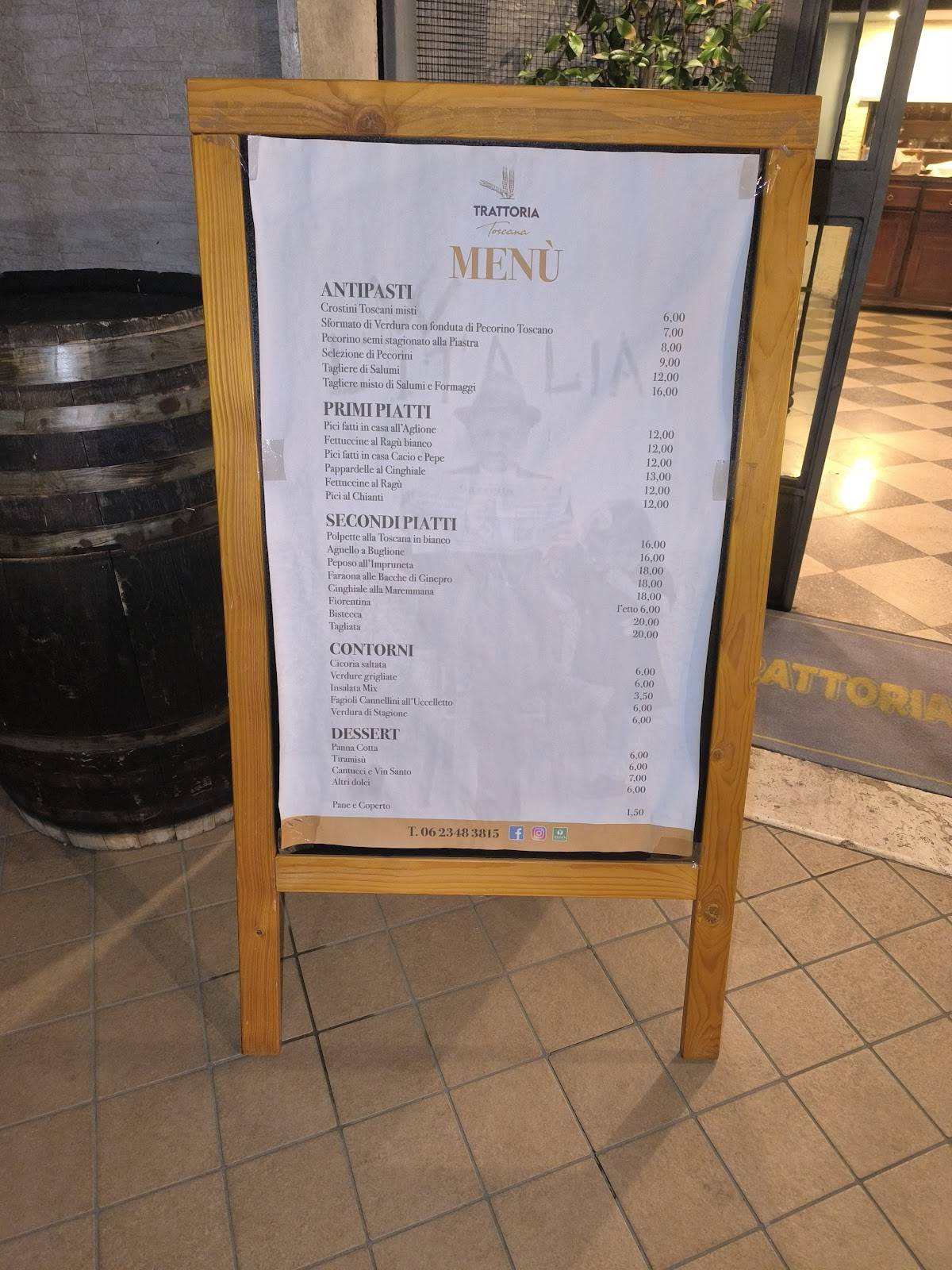 Menu di Trattoria Toscana Roma 