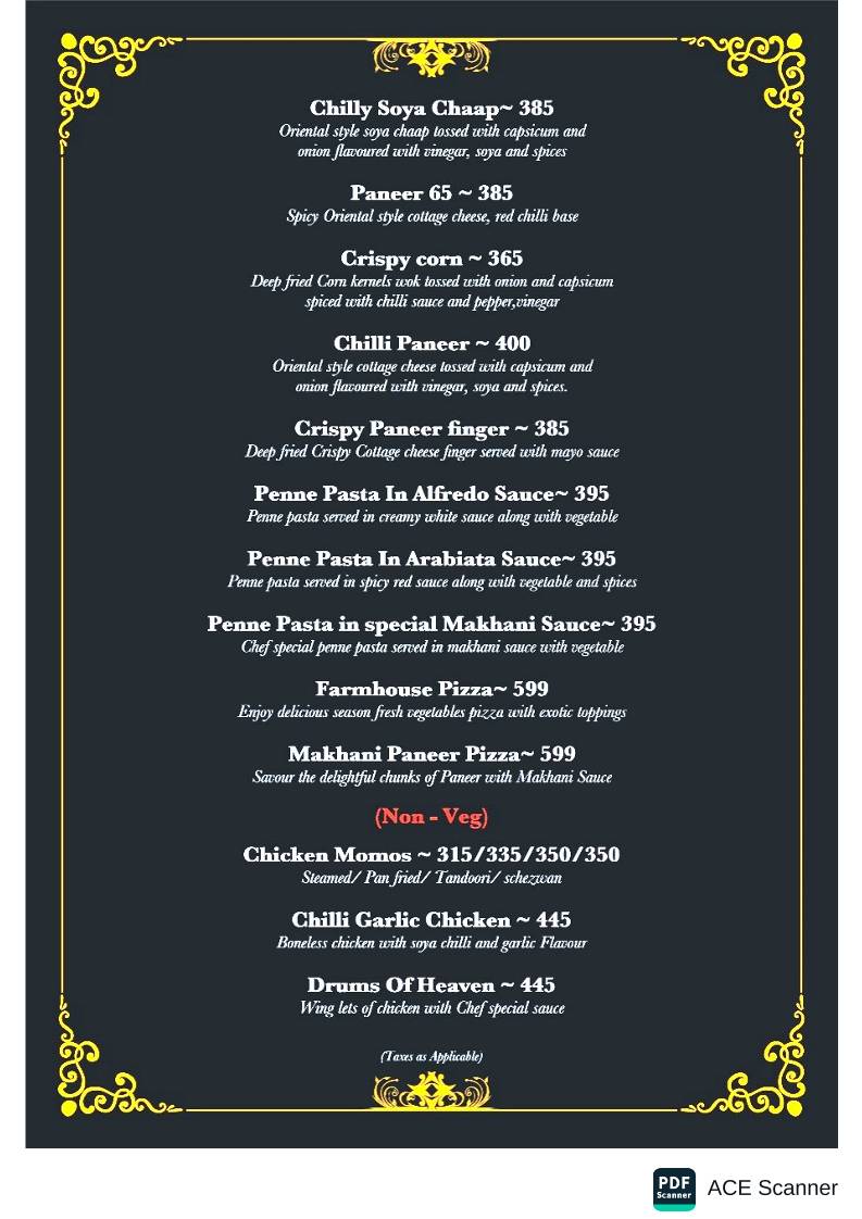 Trees and Treats menu