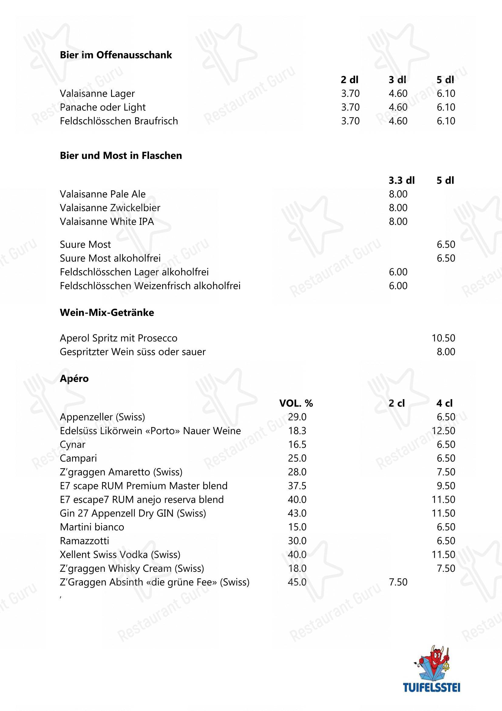 Menu di Restaurant Tuifelsstei - Menu bar