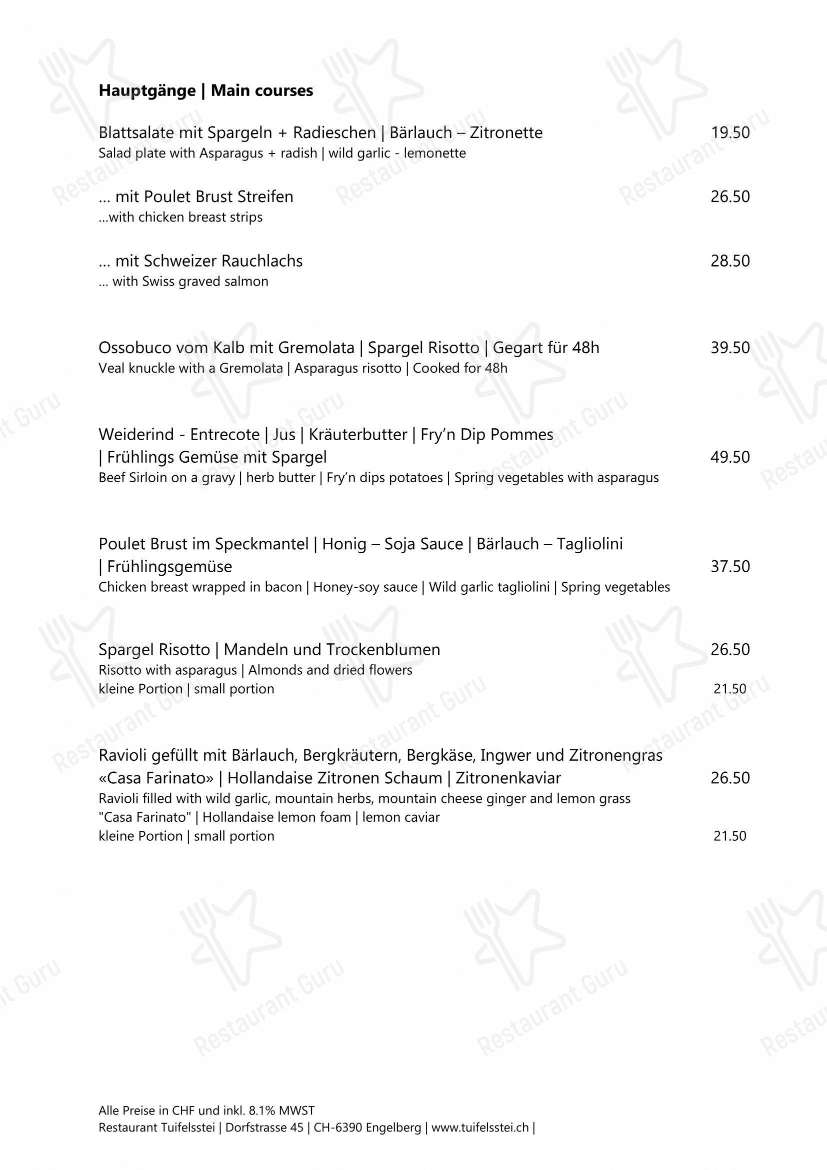 Menu bar per Restaurant Tuifelsstei in Engelberg