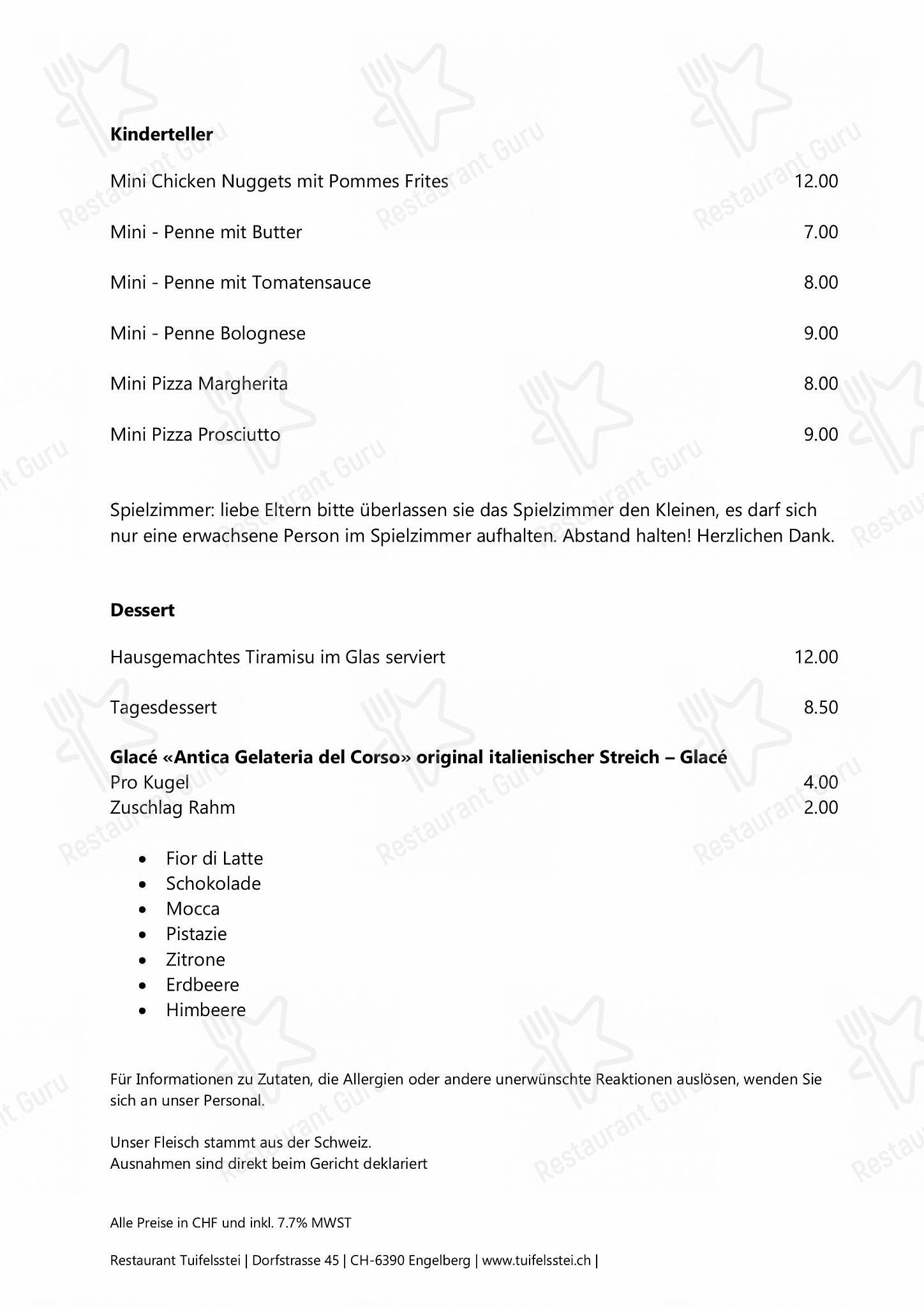 Lunch Menu per Restaurant Tuifelsstei ristorante