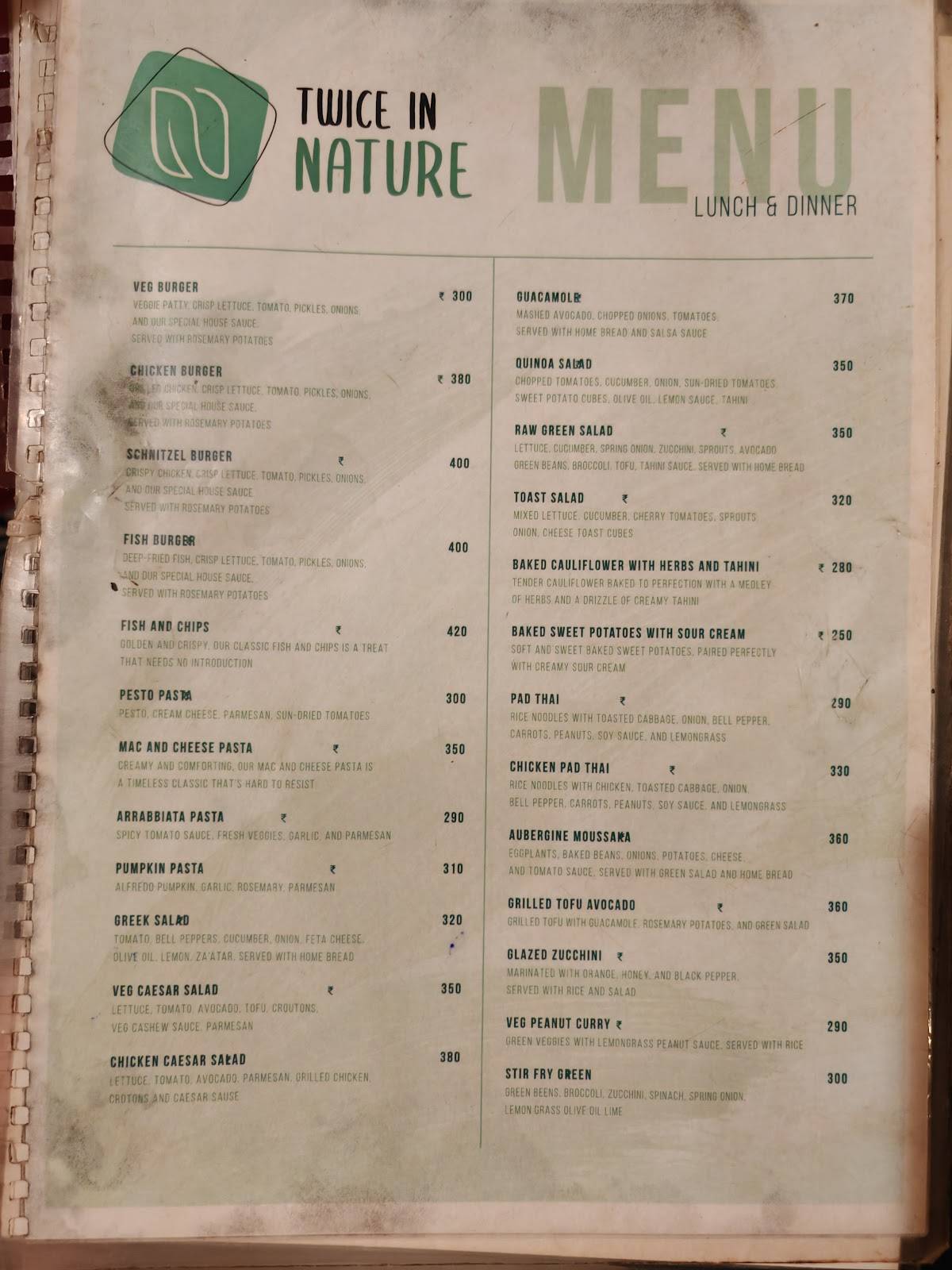 Twice In Nature menu