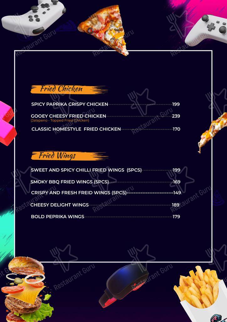 VR Game Cafe menu - meals and drinks