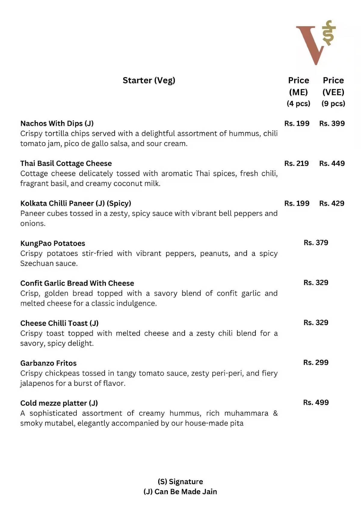 Vee Collaborative Kitchen & Bar Thane menu